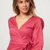 Women Poppy Field Dresses And Tunics | Adrian, Cotton Wrap Over Dress Bright Pink