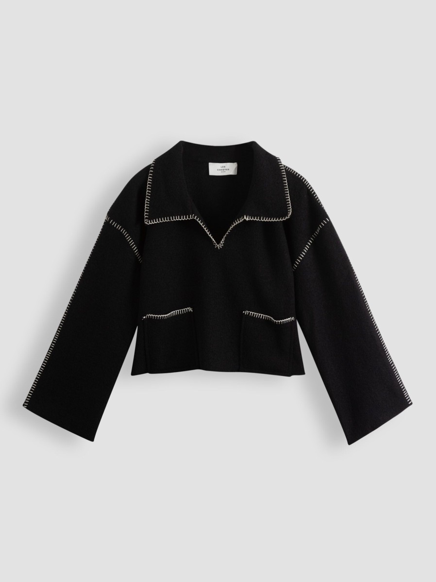 Women Les Coyotes de Paris Tops And Blouses | Wool Crop Top Black