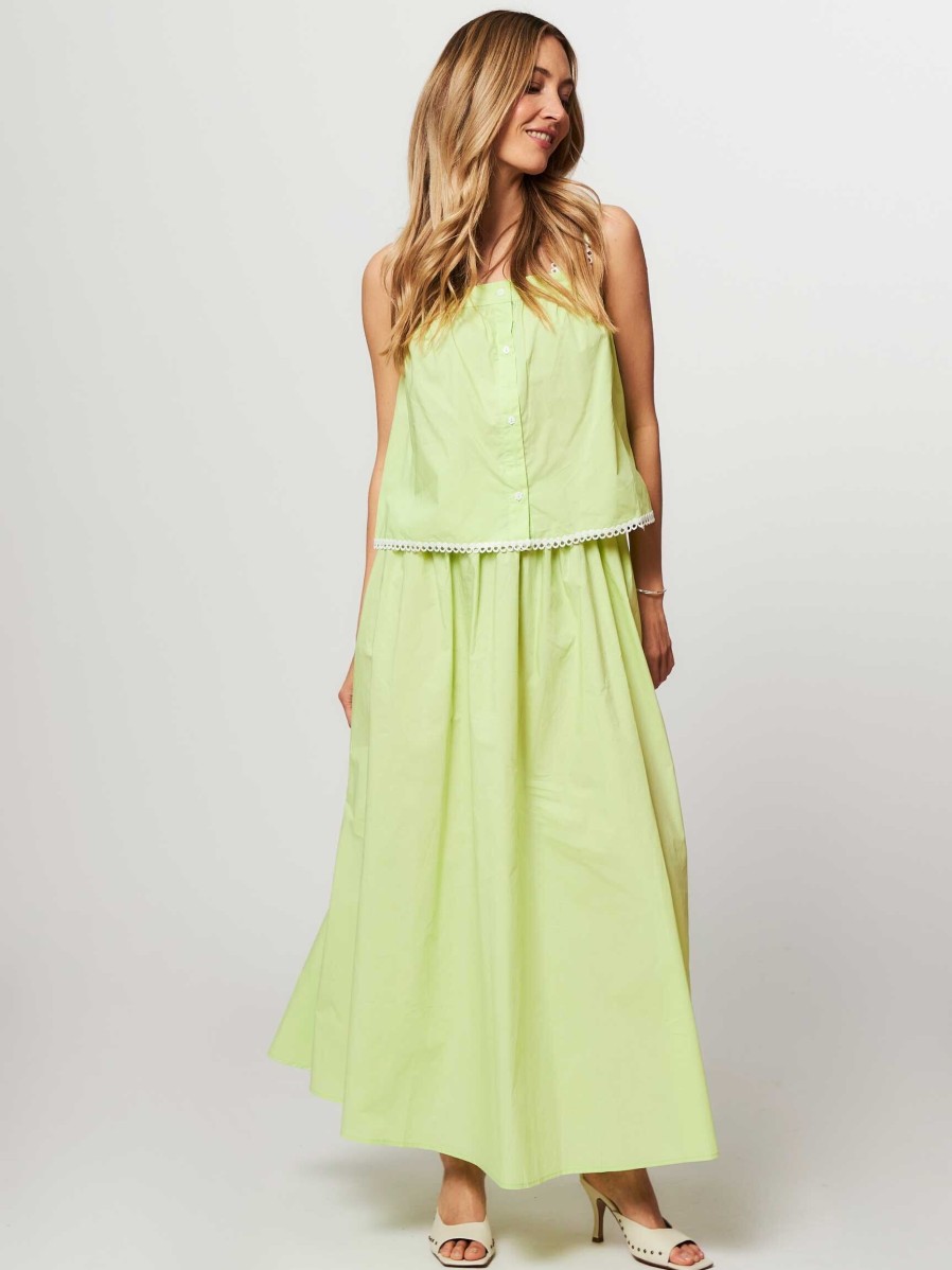 Women Frnch Skirts | Kristina, Cotton A-Line Skirt Lime Green