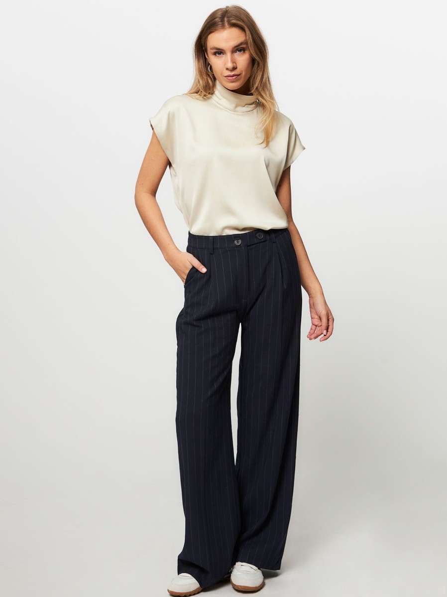 Women Lollys Laundry Pants And Jumpsuits | Tyler, Viscose Mix Trousers With Pin Stripe Dark Blue