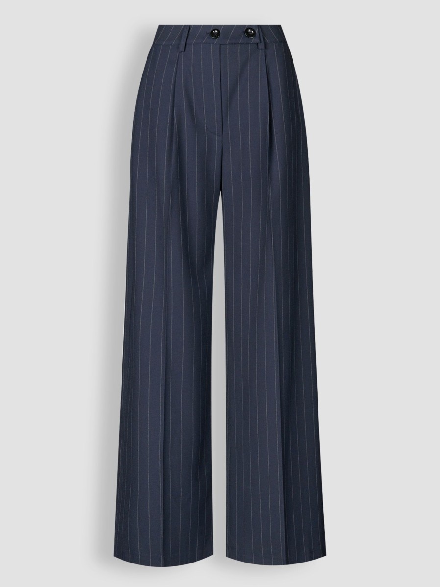 Women Lollys Laundry Pants And Jumpsuits | Tyler, Viscose Mix Trousers With Pin Stripe Dark Blue