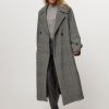 Women Essentiel Antwerp Outerwear | Economist, Wool Mix Pied De Poule Coat Black