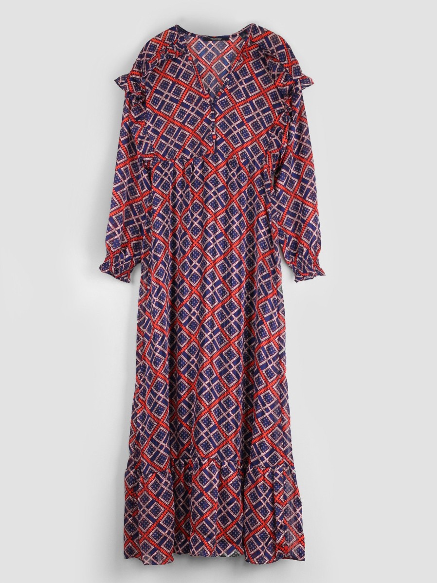 Women Scotch & Soda Women Dresses And Tunics | Woven Dress With Print Dark Blue