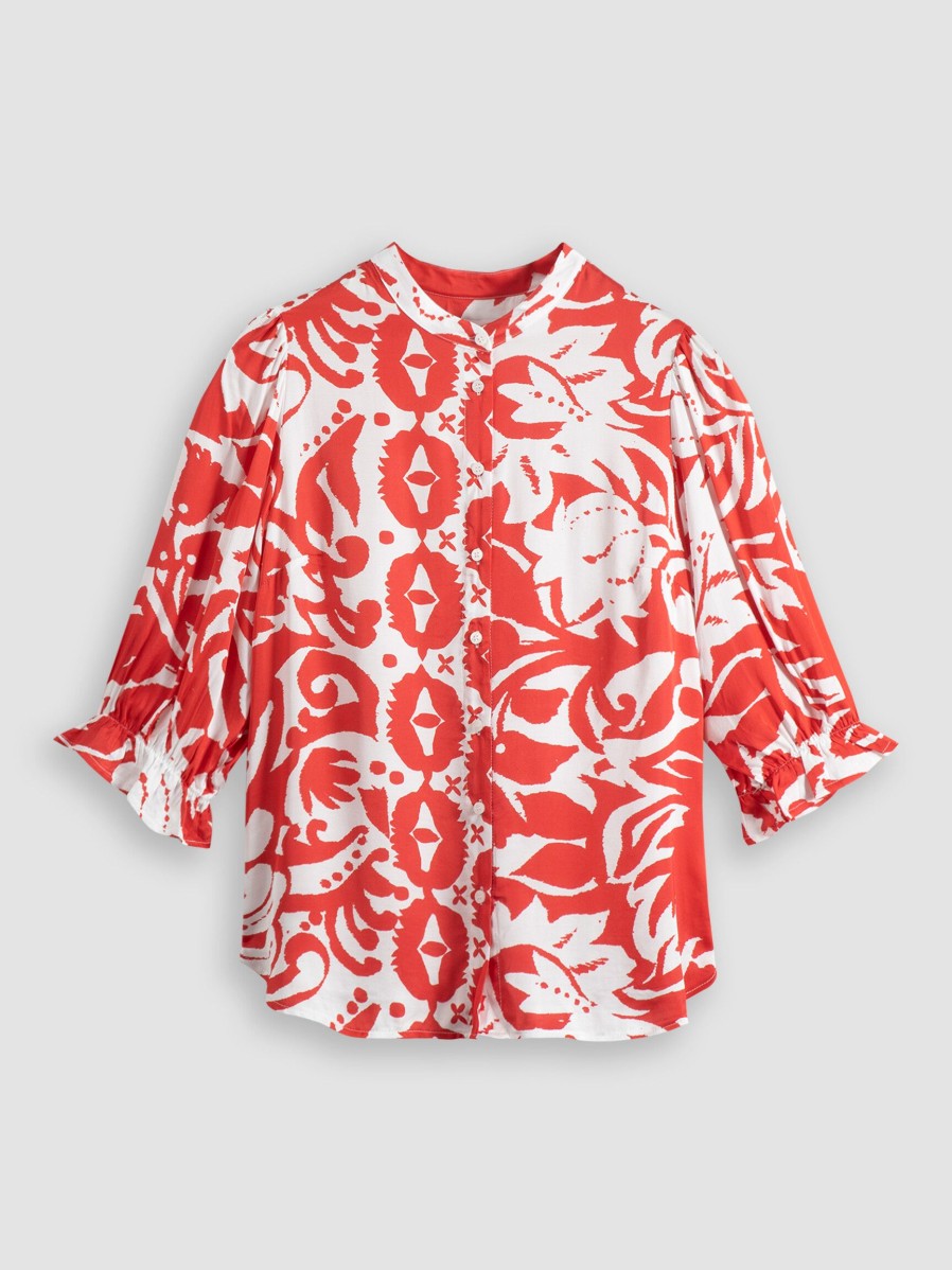 Women Studio Anneloes Tops And Blouses | Fawn Flora, Viscose Blouse With Print Red