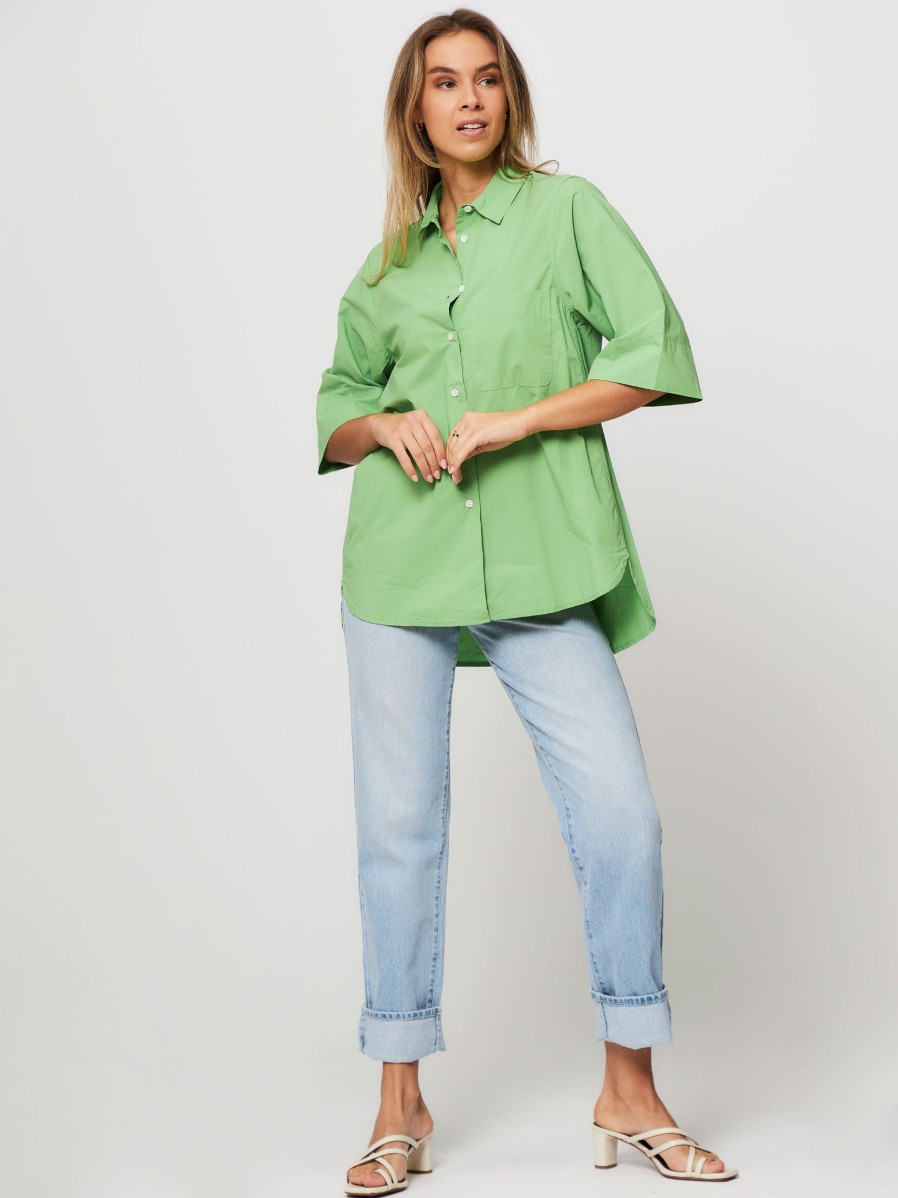 Women Zenggi Tops And Blouses | Organic Cotton Poplin Blouse Green