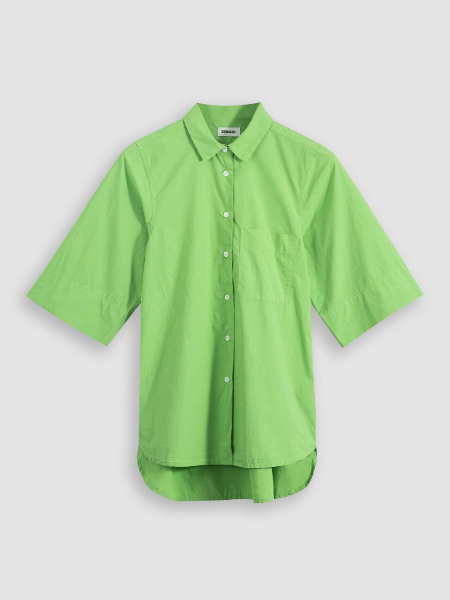 Women Zenggi Tops And Blouses | Organic Cotton Poplin Blouse Green