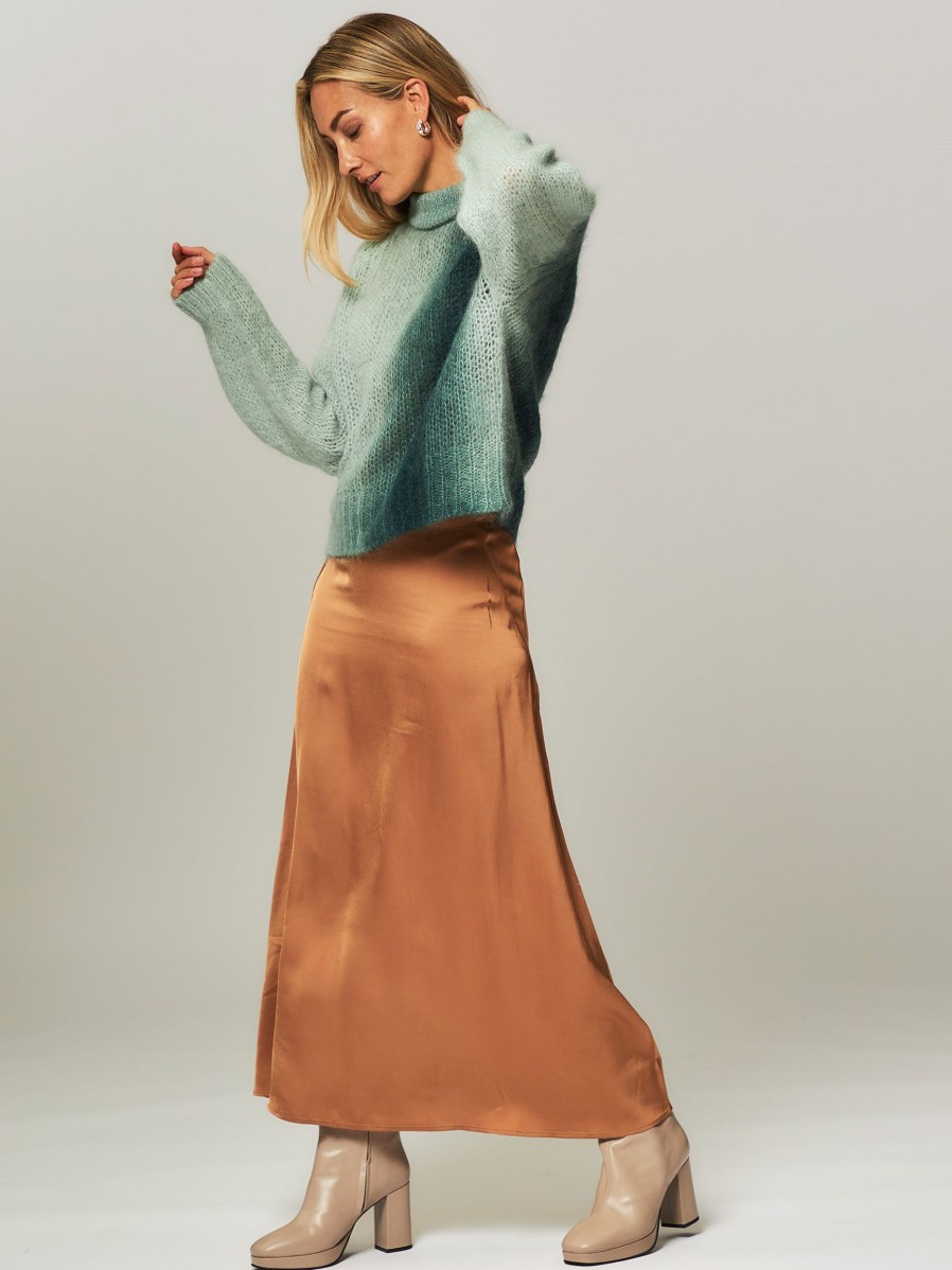 Women Rabens Saloner Skirts | Amel, Viscose Shiny A-Line Skirt Caramel