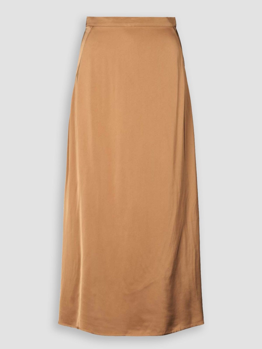 Women Rabens Saloner Skirts | Amel, Viscose Shiny A-Line Skirt Caramel