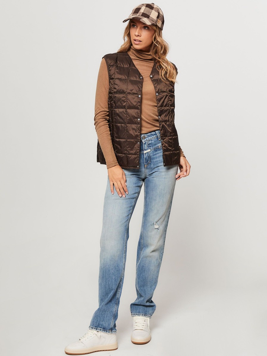 Women Taion Outerwear | Woven Padded Bodywarmer Brown