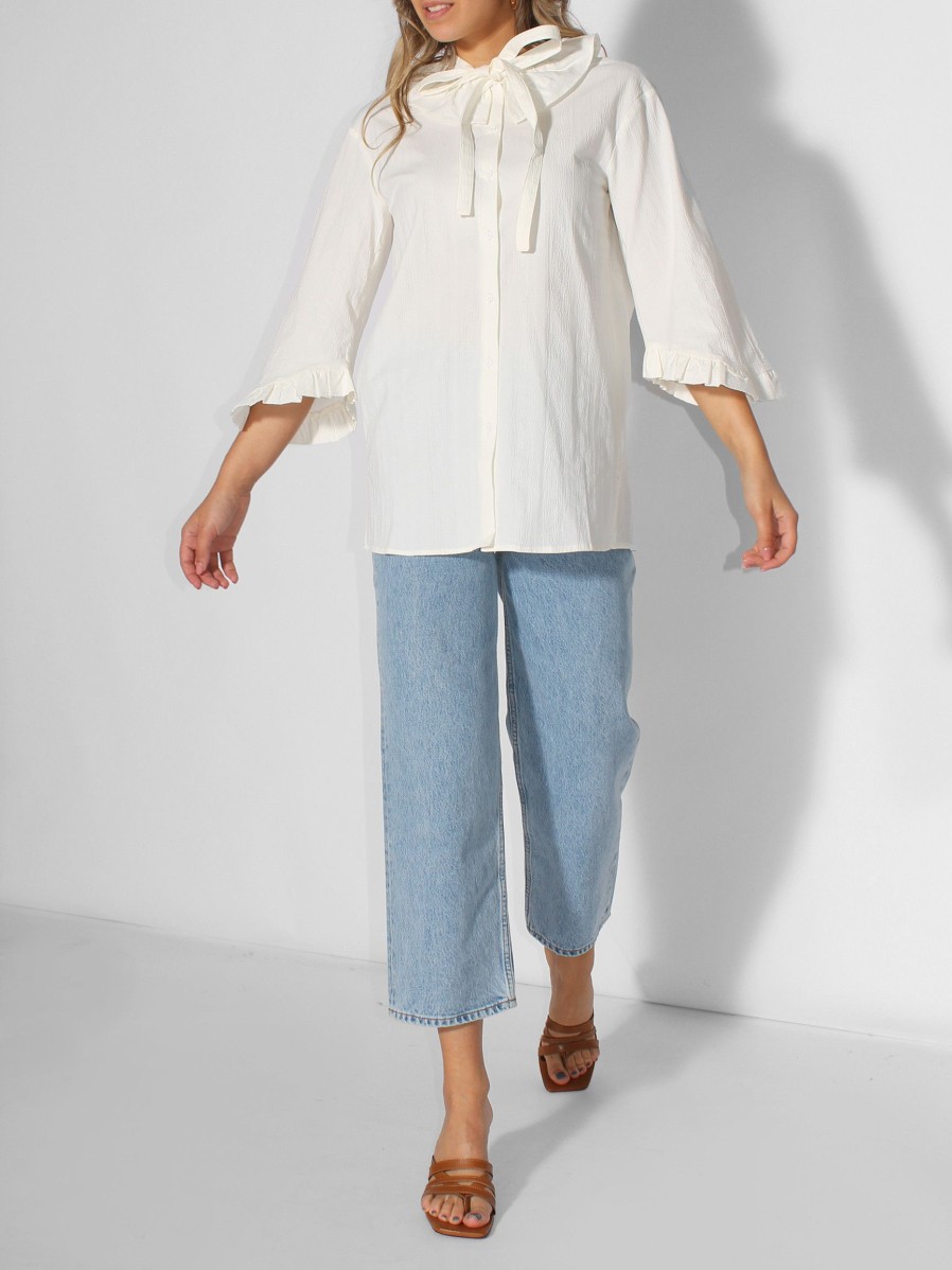 Women Baum und Pferdgarten Tops And Blouses | Muneera, Cotton Mix Blouse With Structure Ecru