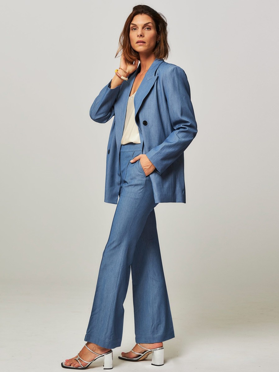 Women Co'Couture Pants And Jumpsuits | Sikka, Woven Denim Look Trousers Blue