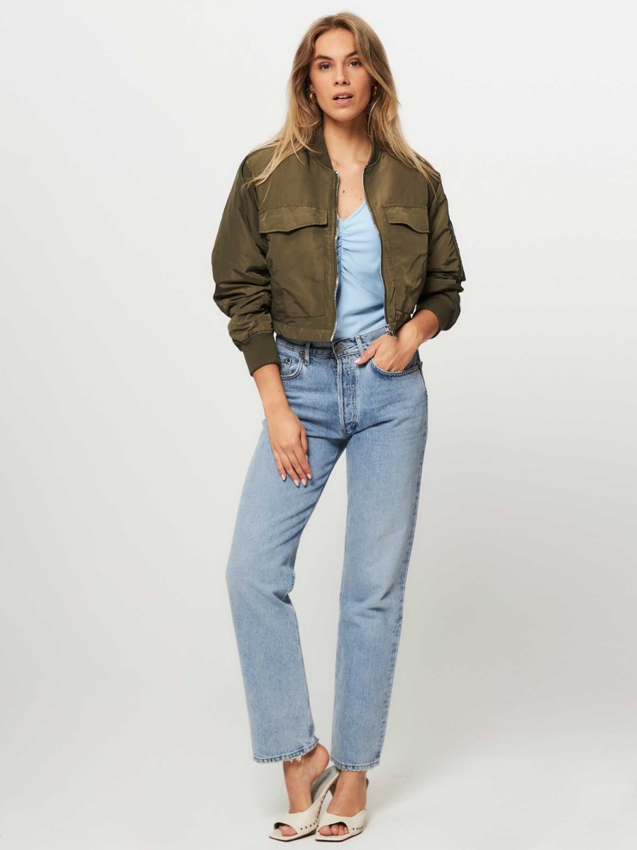 Women Co'Couture Outerwear | Trice, Woven Cropped Bomber Jacket Army