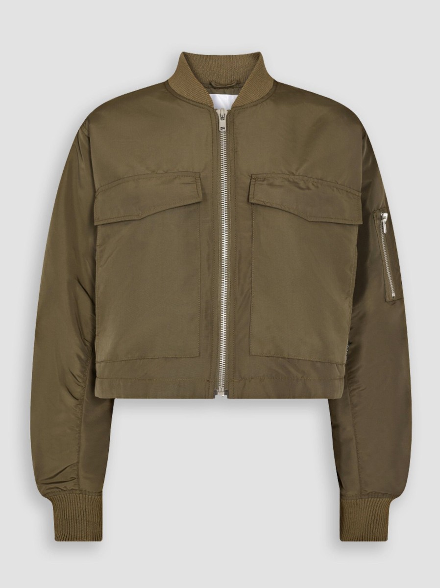 Women Co'Couture Outerwear | Trice, Woven Cropped Bomber Jacket Army