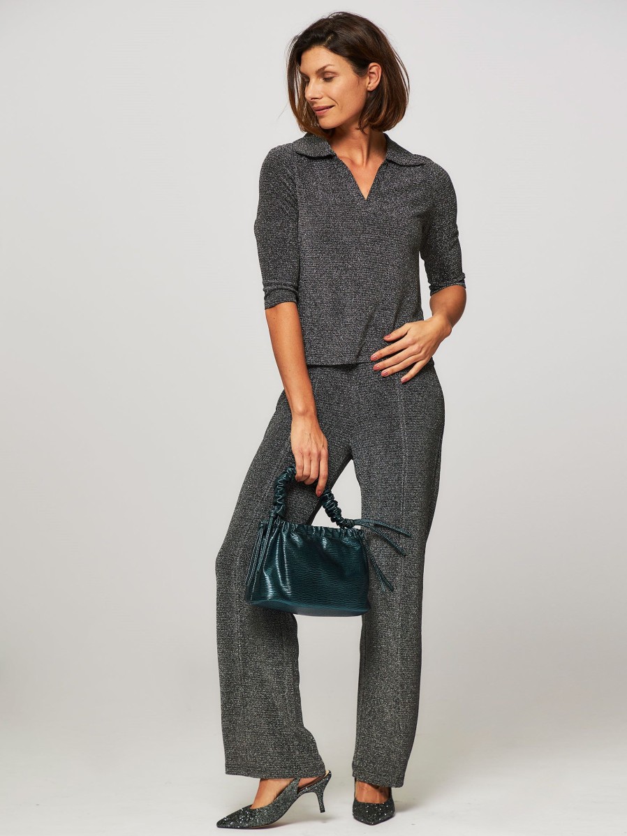 Women Lollys Laundry Pants And Jumpsuits | Chile, Jersey Trousers With Lurex Silver Colour