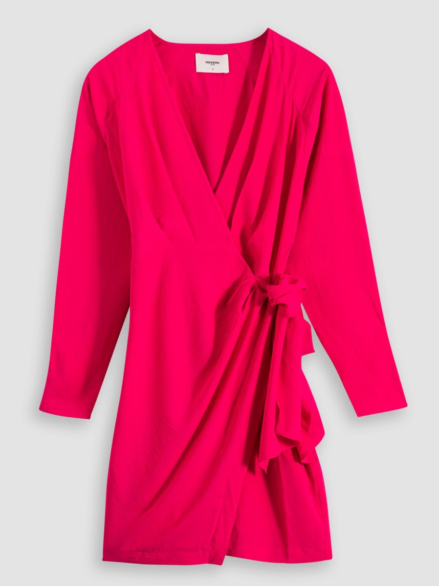 Women Freebird Dresses And Tunics | Kolette, Woven Wrap Over Dress Pink