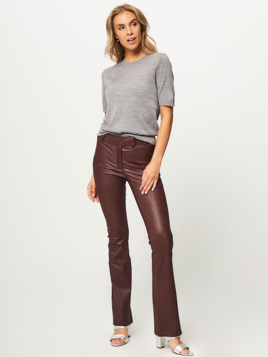 Women Studio AR Pants And Jumpsuits | Jaela, Leather Stretch Flared Trousers Bordeauxred