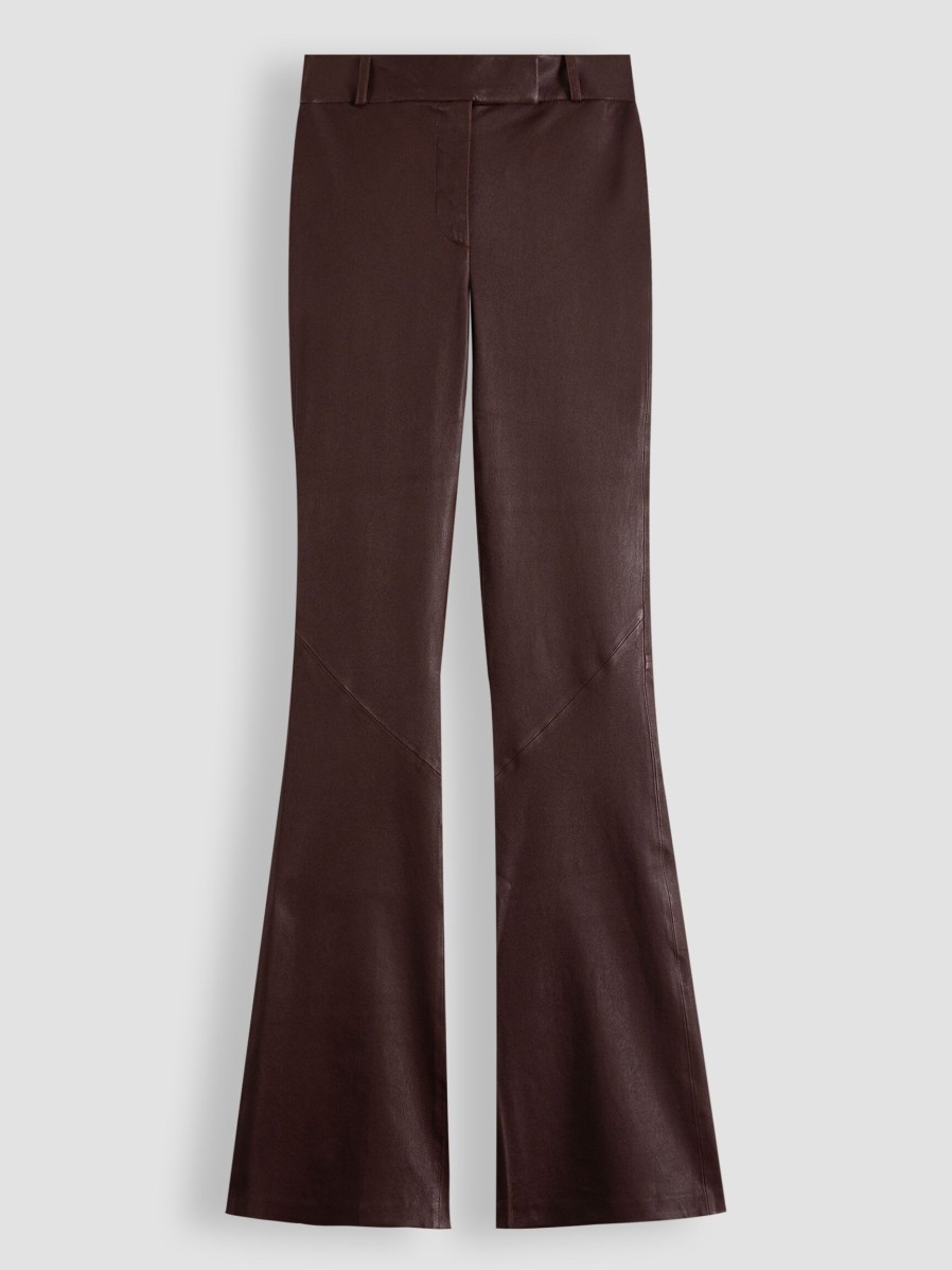 Women Studio AR Pants And Jumpsuits | Jaela, Leather Stretch Flared Trousers Bordeauxred