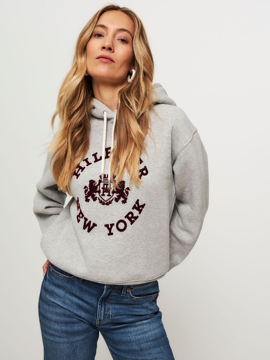 Women Tommy Hilfiger Sweaters And Cardigans | Cotton Mix Logo Hoodie Grey