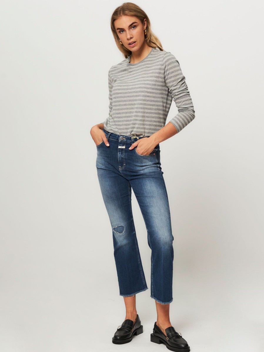 Women Majestic Filatures Tops And Blouses | Cotton/Cashmere Mix Striped Longsleeve Grey