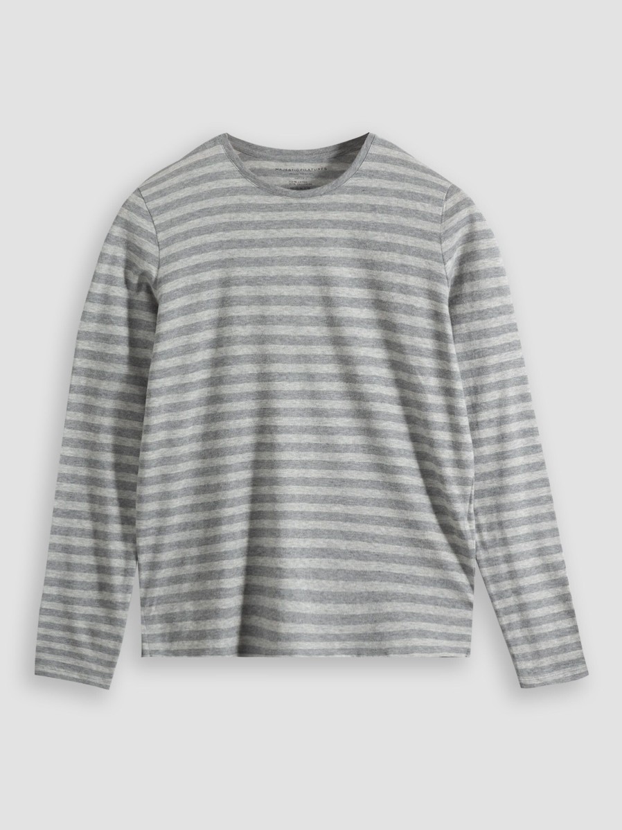 Women Majestic Filatures Tops And Blouses | Cotton/Cashmere Mix Striped Longsleeve Grey