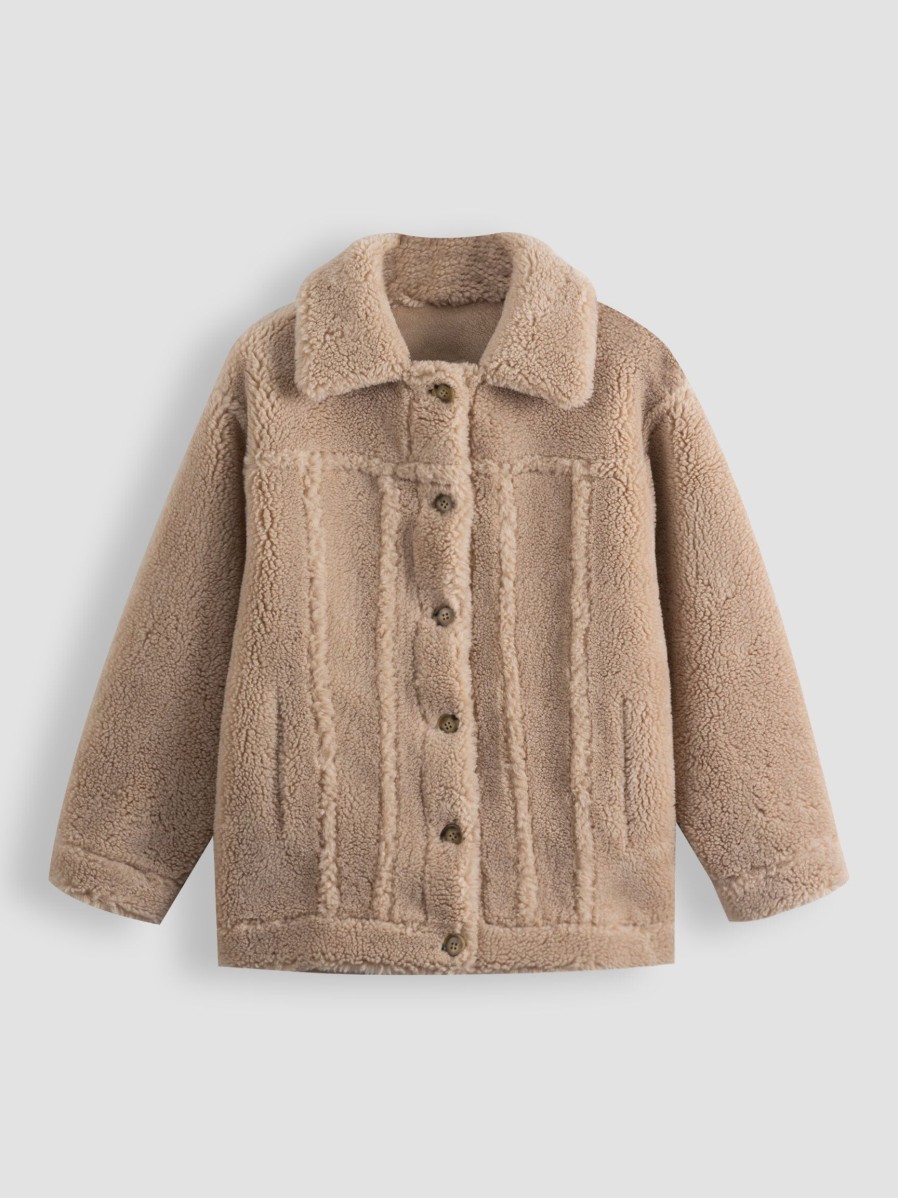 Women Alter Ego Outerwear | Jessy, Wool Mix Reversible Teddy Jacket Ecru