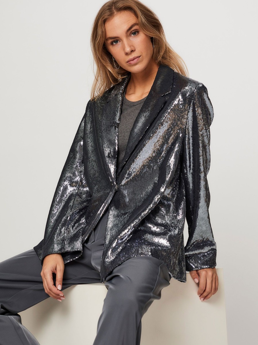 Women Samsoe Samsoe Blazers And Jackets | Raven, Woven Sequins Blazer Bluegrey