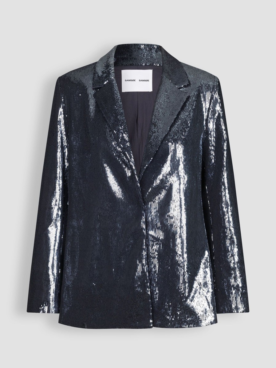 Women Samsoe Samsoe Blazers And Jackets | Raven, Woven Sequins Blazer Bluegrey