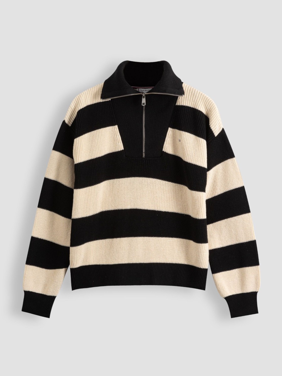 Women Tommy Hilfiger Sweaters And Cardigans | Cotton Jumper With Striped Pattern Black