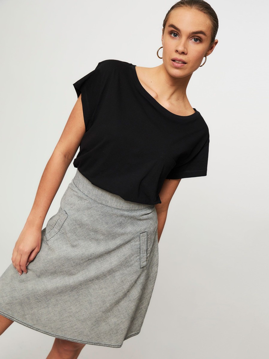 Women Mads Norgaard Skirts | Milk, Cotton Skirt With Striped Pattern Bluegrey