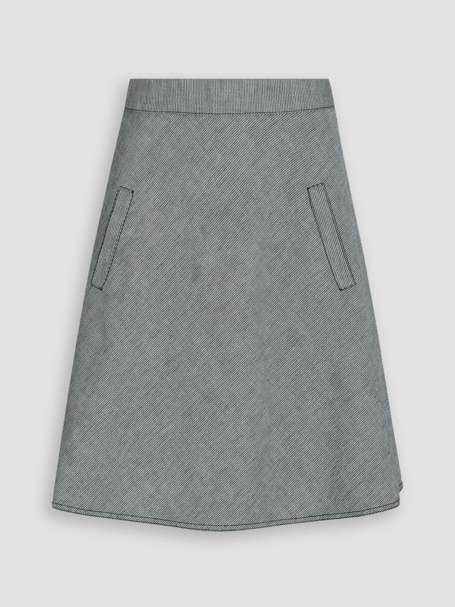 Women Mads Norgaard Skirts | Milk, Cotton Skirt With Striped Pattern Bluegrey