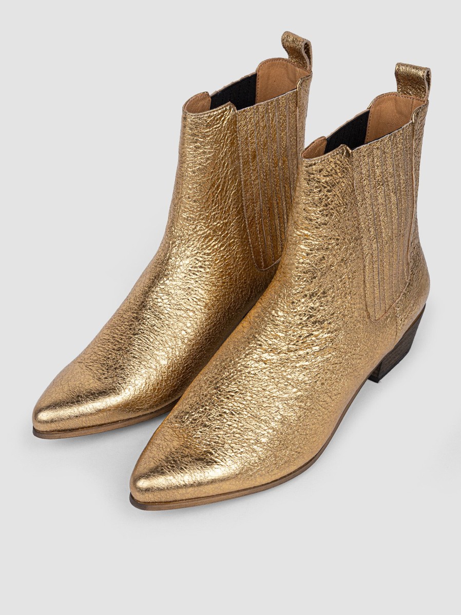 Women Ivylee Copenhagen Boots | Bailey, Leather Metallic Ankle Boots Gold Colour