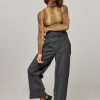 Women Ganni Pants And Jumpsuits | Viscose Mix Wide Leg Melange Cropped Trousers Dark Grey