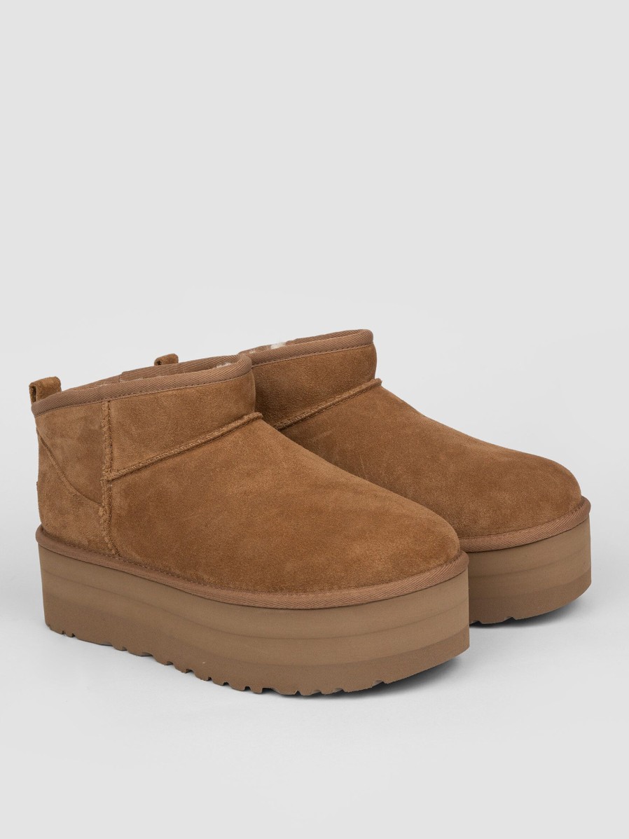 Women Ugg Boots | Classic Ultra Mini Plateau Ankle Boots Cognac