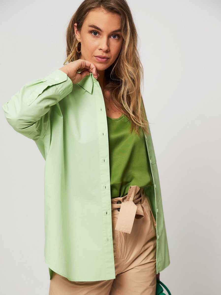 Women Drykorn Tops And Blouses | Aake, Cotton Blouse Light Green