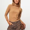 Women Studio Anneloes Tops And Blouses | Faith, Rib Jersey Top With Turtleneck Camel