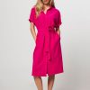 Women Trvl Drss Dresses And Tunics | Venice, Travel Jersey Button Down Dress Pink