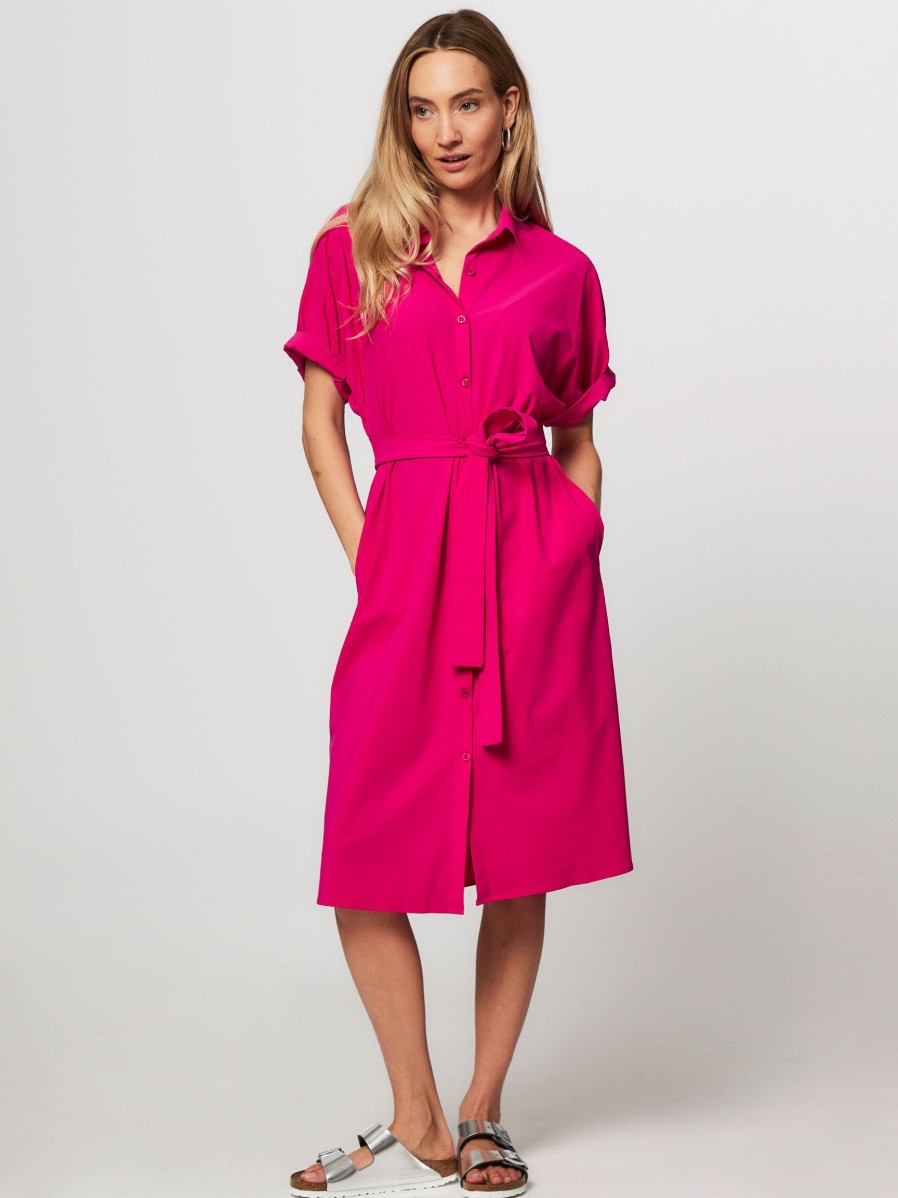 Women Trvl Drss Dresses And Tunics | Venice, Travel Jersey Button Down Dress Pink