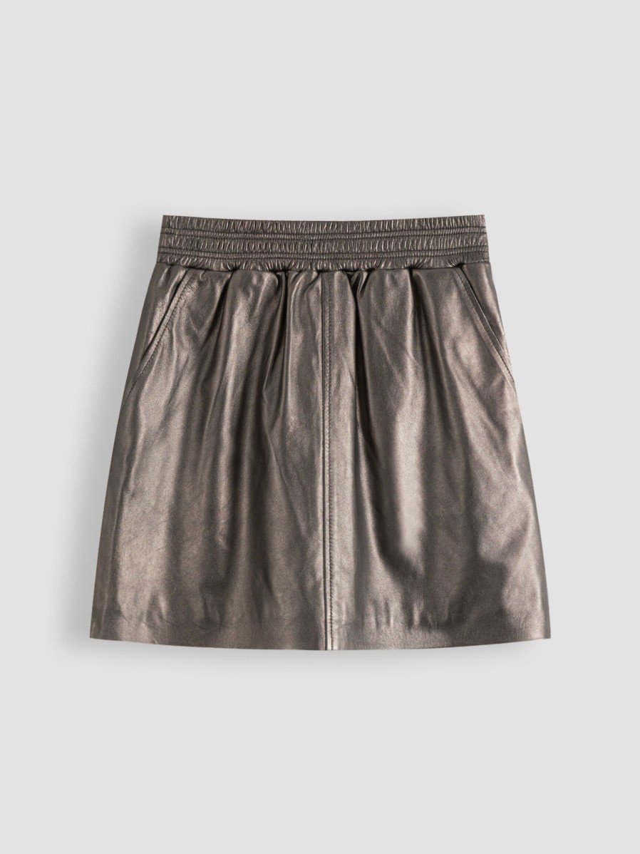 Women Studio AR Skirts | Silk, Leather Metallic Skirt Taupe