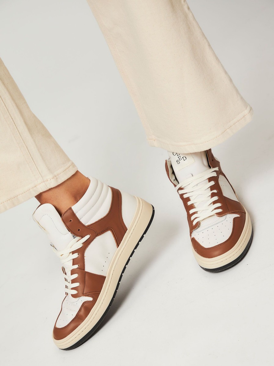 Women Closed Sneakers | Leather High Sneakers Brown