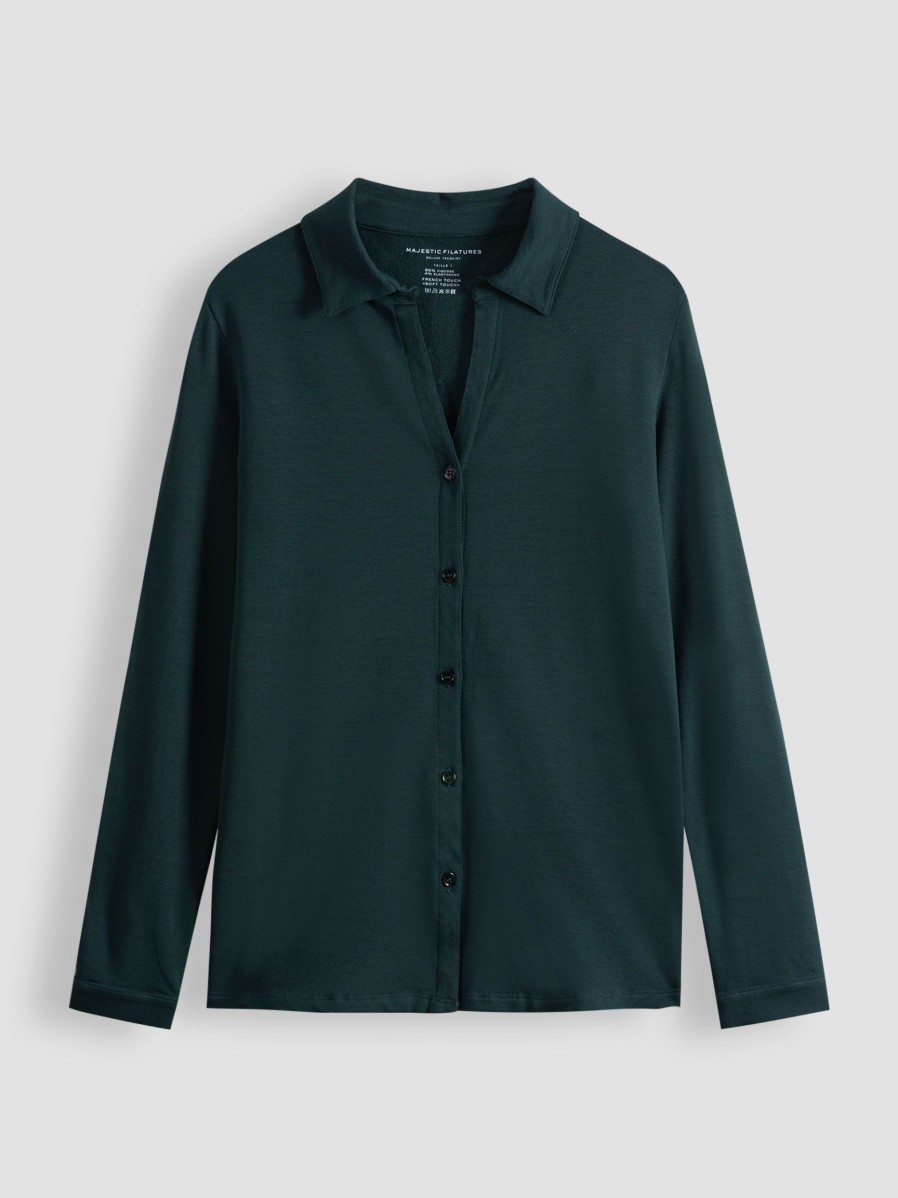 Women Majestic Filatures Tops And Blouses | Viscose Mix Blouse Dark Green