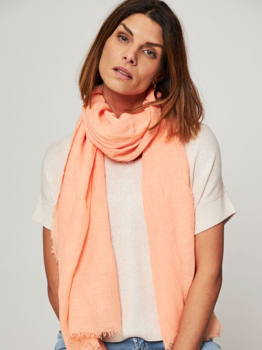 Women Knit-ted Scarves | Ezra, Linen Scarf Coral