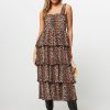 Women Ganni Dresses And Tunics | Woven Dress With Pattern Camel