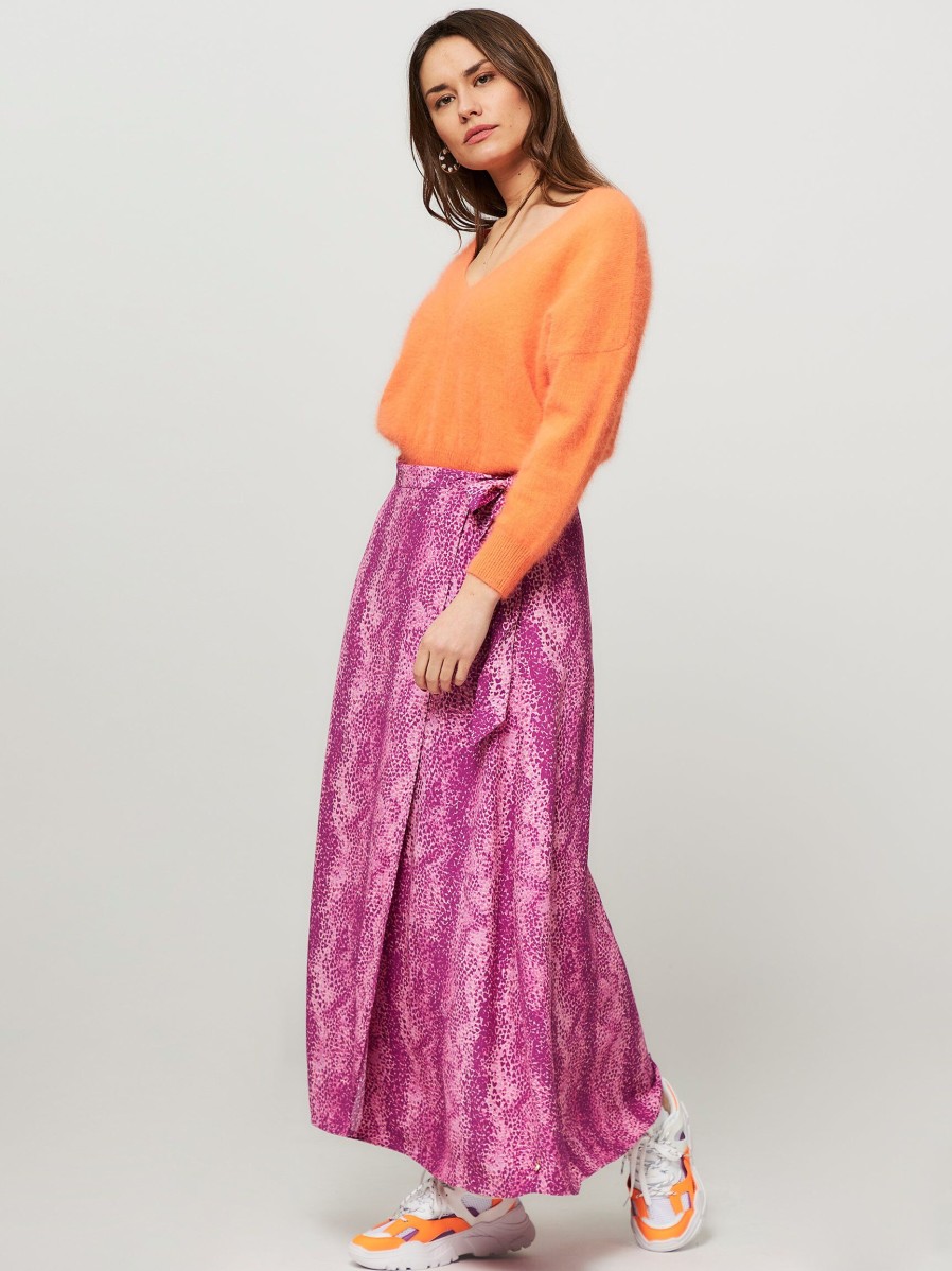 Women Fabienne Chapot Skirts | Bobo, Viscose Wrap Over Skirt With Print Pink