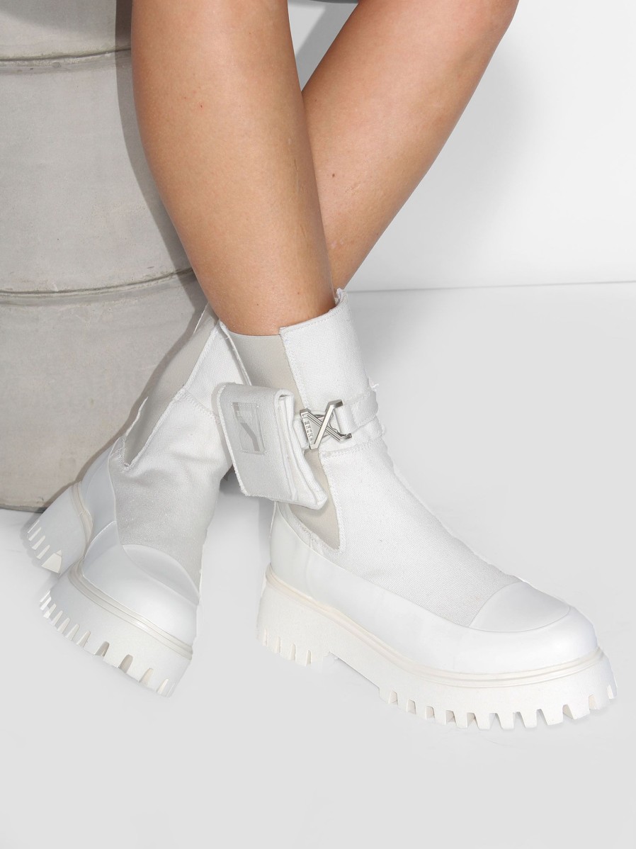 Women Bronx Boots | Groov-Y, Sustainable Canvas Low Boots With Pocke White