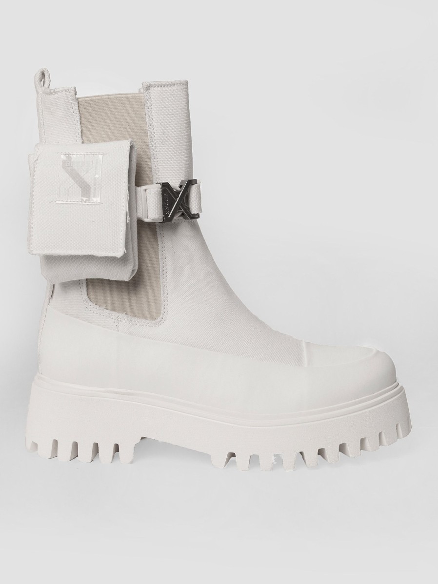 Women Bronx Boots | Groov-Y, Sustainable Canvas Low Boots With Pocke White