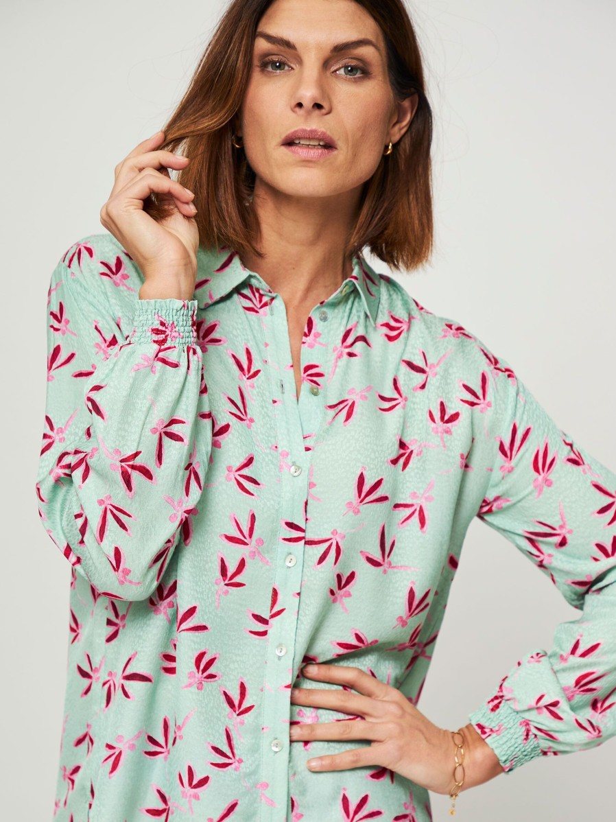 Women POM Amsterdam Tops And Blouses | Milly, Viscose Blouse With Print Light Green