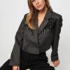 Women Gestuz Blazers And Jackets | Ysella, Woven Cropped Blazer With Fringes Dark Grey