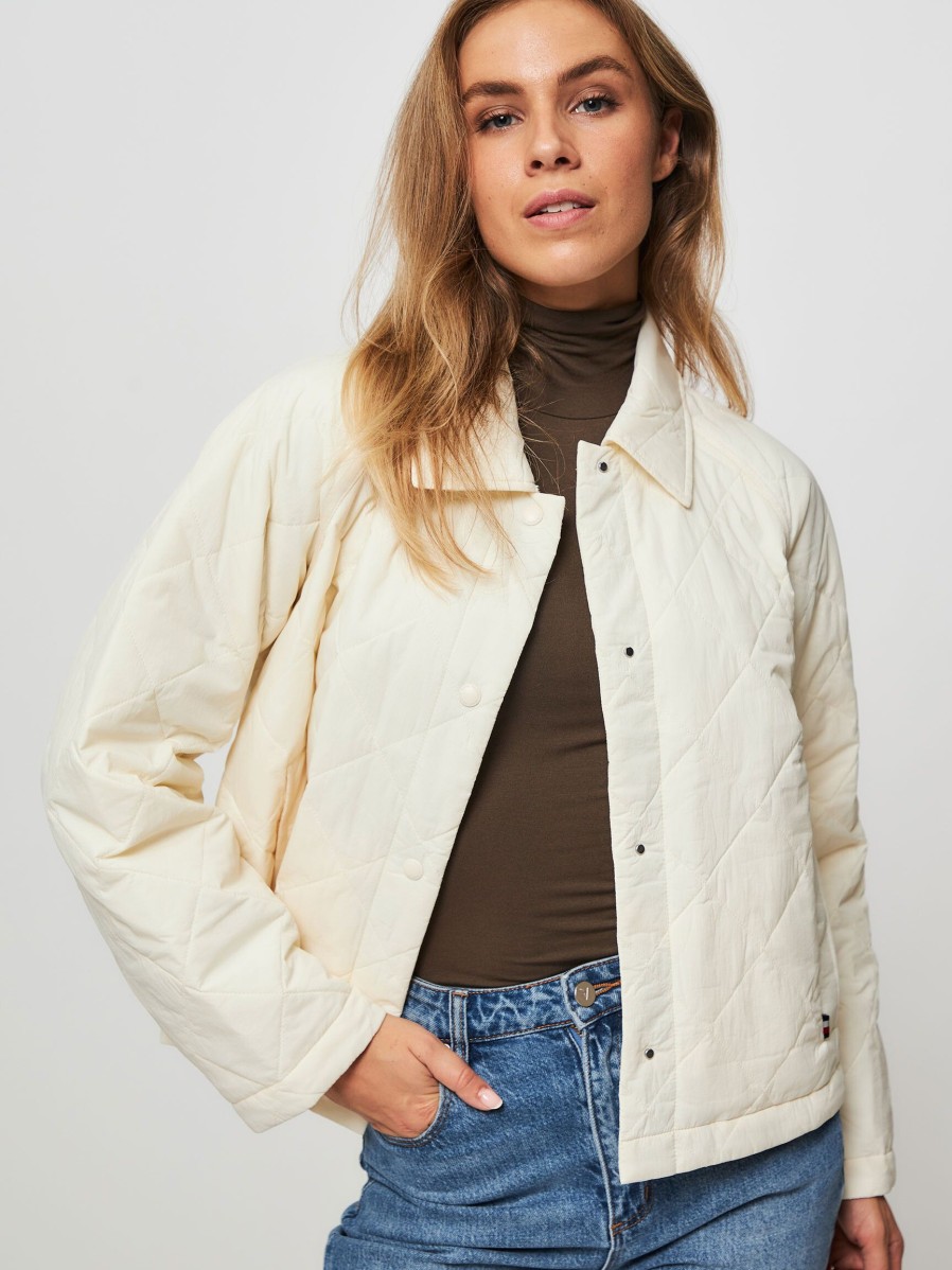 Women Tommy Hilfiger Outerwear | Padded Jacket Ecru