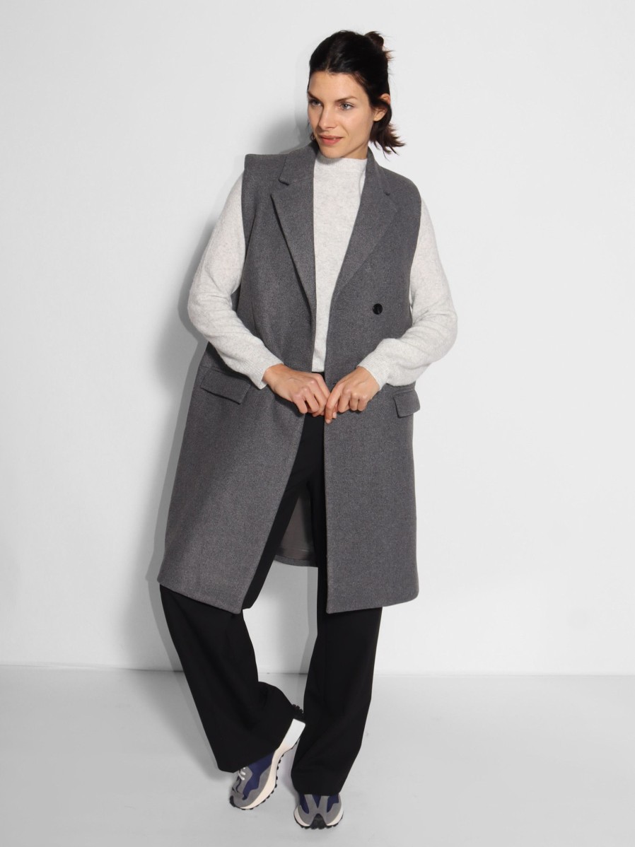 Women Samsoe Samsoe Blazers And Jackets | Valery, Wool Mix Melee Gilet Dark Grey