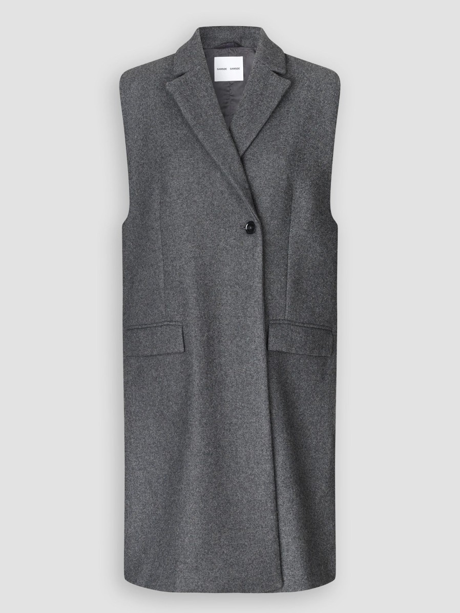 Women Samsoe Samsoe Blazers And Jackets | Valery, Wool Mix Melee Gilet Dark Grey